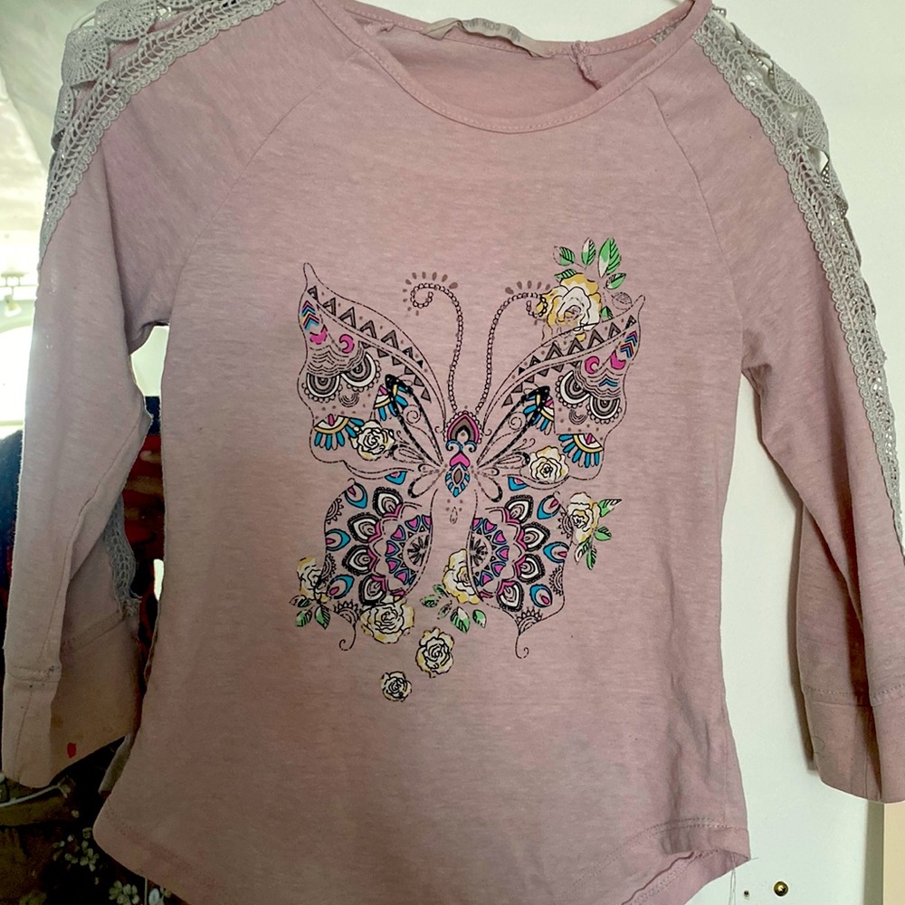 Pink butterfly shirt preppy cute
